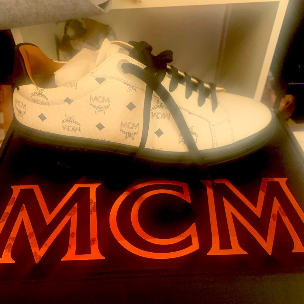 Ladies size 8 white and black MCM sneakers
